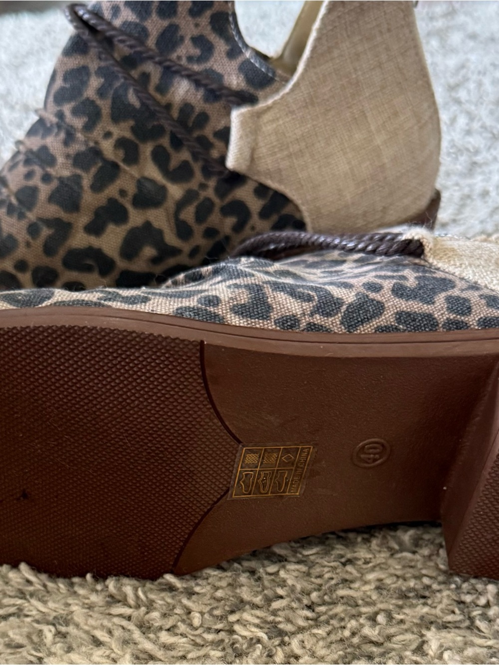 Leopard Print Ankle Boots- Neutral Multicolour, Zip back, Size 8 - Picture 3 of 5